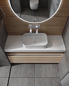 Тумба с раковиной и столешницей Armadi Art Flat 120 2 ящика, светлый дуб для ванной в интернет-магазине Sanbest
