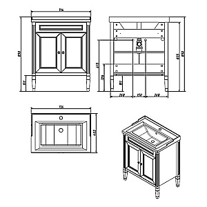 Тумба с раковиной Caprigo ALBION 70 стилл для ванной в интернет-магазине Sanbest