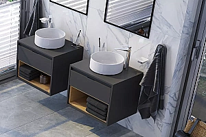 Тумба с раковиной Excellent TUTO MLEX.0102.600.GRBL 60 серый/дуб для ванной в интернет-магазине Sanbest