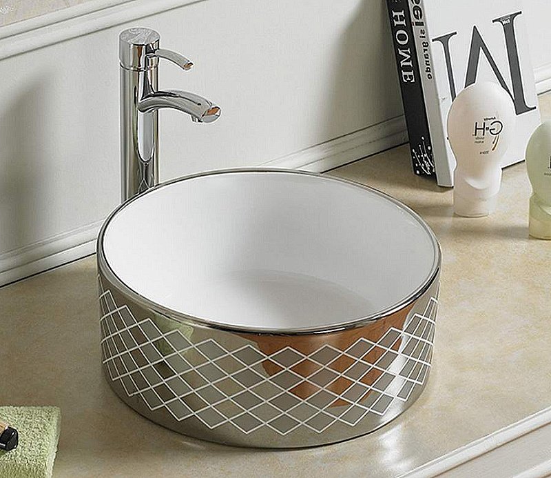 Раковина накладная Ceramalux NC 41 7078ASP серебро, белая купить в интернет-магазине Sanbest