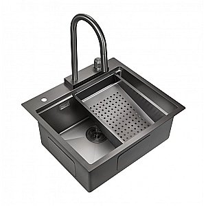 Мойка кухонная Milacio Denia 57 Steel MC.77409 вороненая сталь купить в интернет-магазине сантехники Sanbest