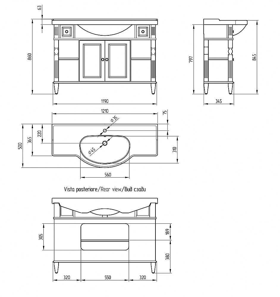 Тумба с раковиной Migliore Kantri 121 Oliva для ванной в интернет-магазине Sanbest