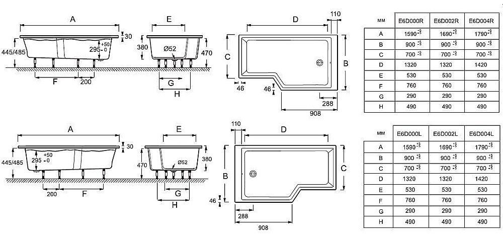 Ванна Jacob Delafon BAIN-DOUCHE NEO 170х90 купить в интернет-магазине Sanbest