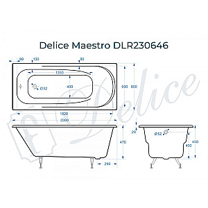 Ванна чугунная Delice Maestro DLR230646 200х85 белая купить в интернет-магазине Sanbest