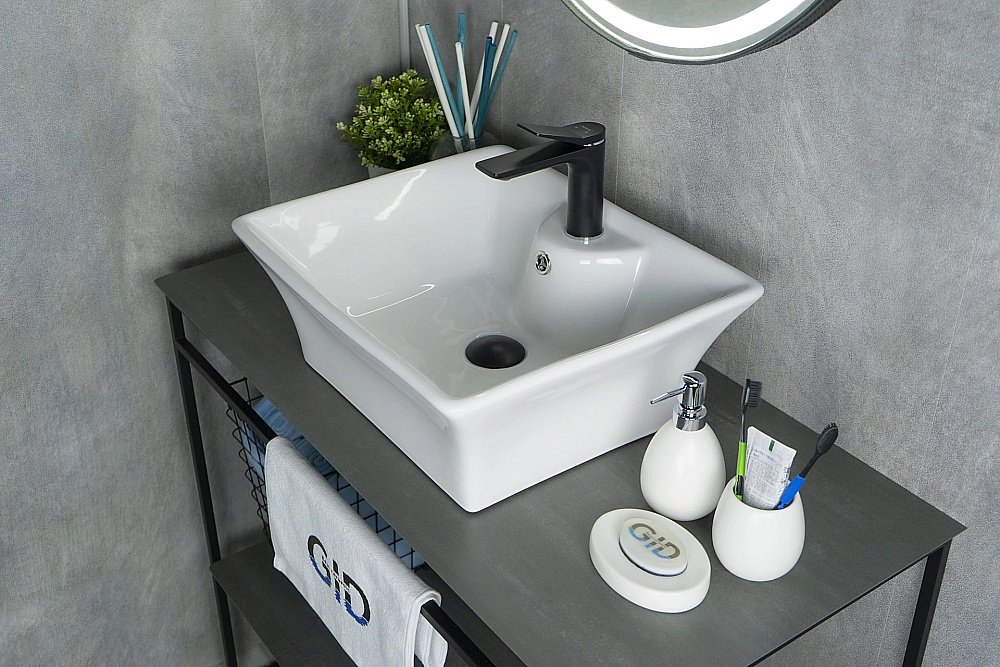 Раковина накладная Gid Geometrico 49 N9108 51121 белая купить в интернет-магазине Sanbest