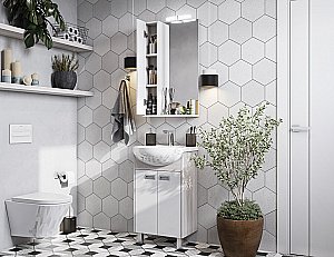 Тумба с раковиной Акватон Бекка 50 белая/дуб сомерсет для ванной в интернет-магазине Sanbest