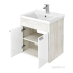 Тумба с раковиной Акватон Флай 60 белый/дуб крафт для ванной в интернет-магазине Sanbest