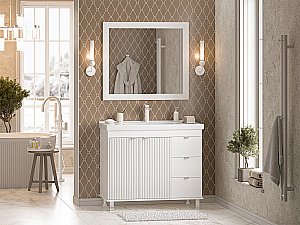 Тумба с раковиной Misty Аврора -100 П-Авр-06100-0143Я белая для ванной в интернет-магазине Sanbest