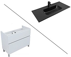 Тумба с раковиной Aquanet Вега 100 344125+329257 белая глянцевая для ванной в интернет-магазине Sanbest