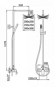 Душевая система Cezares PORTA-CD-NOP Чёрный матовый купить в интернет-магазине сантехники Sanbest