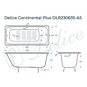 Ванна чугунная Delice Continental PLUS Elite DLR230635-AS 170х75 белая купить в интернет-магазине Sanbest