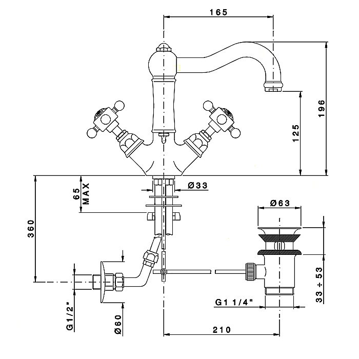 Смеситель для раковины Nicolazzi Dames Anglaises 1432CR18 хром купить в интернет-магазине сантехники Sanbest