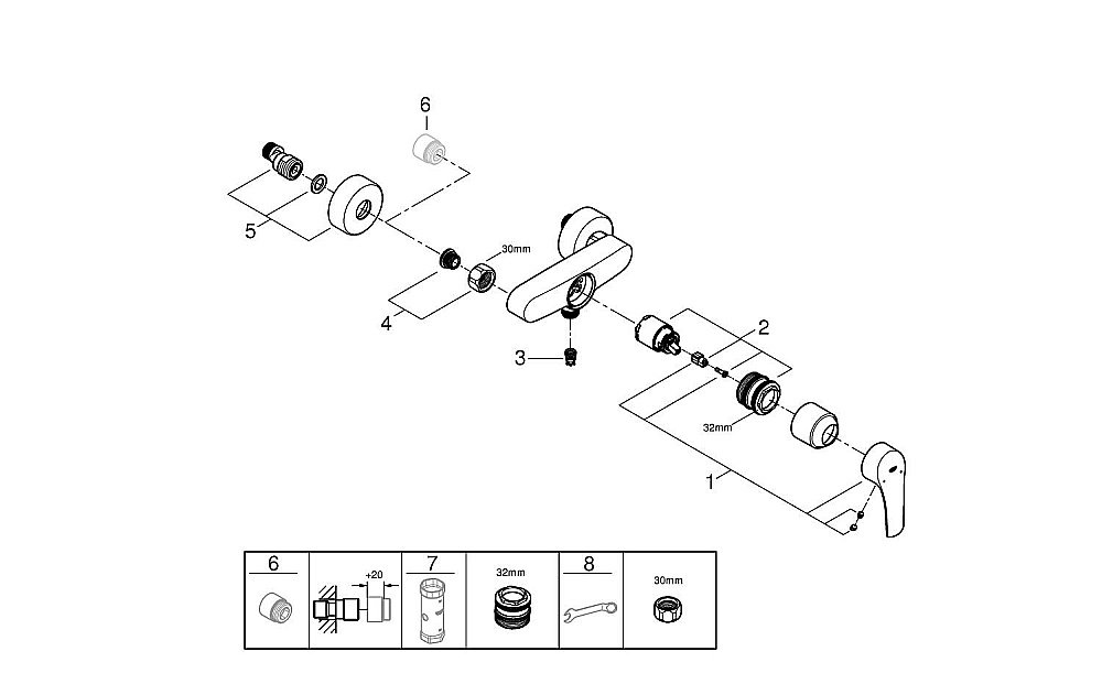 Смеситель для душа GROHE Eurosmart 33555003 хром купить в интернет-магазине сантехники Sanbest