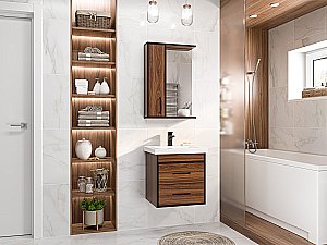 Зеркало со шкафом Misty Кедр 50 П-Кед04050-011 черный/орех в ванную от интернет-магазине сантехники Sanbest