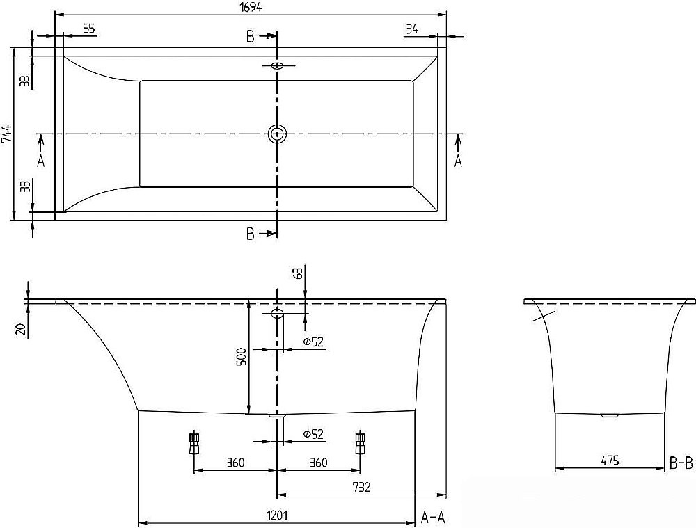 Ванна квариловая Villeroy&Boch Squaro UBQ170SQS2V-01 170x75 альпийский белый купить в интернет-магазине Sanbest