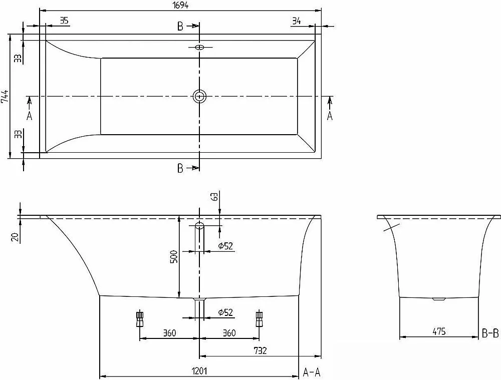 Ванна квариловая Villeroy&Boch Squaro UBQ170SQS2V-01 170x75 альпийский белый купить в интернет-магазине Sanbest