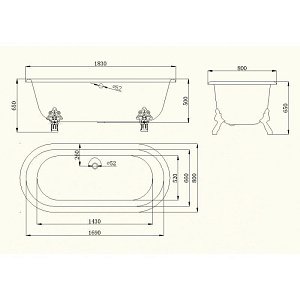 Ванна чугунная Magliezza Patricia 183х80 белая/ножки золото купить в интернет-магазине Sanbest