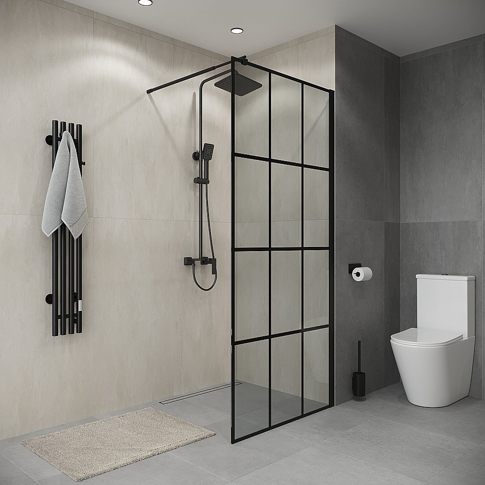 Душевая перегородка Niagara Eco 80 NG-552-80BLACK профиль черный/стекло клетка купить в интернет-магазине Sanbest