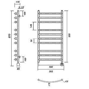 Полотенцесушитель электрический Domoterm Калипсо П10 500x800 E хром купить в интернет-магазине сантехники Sanbest
