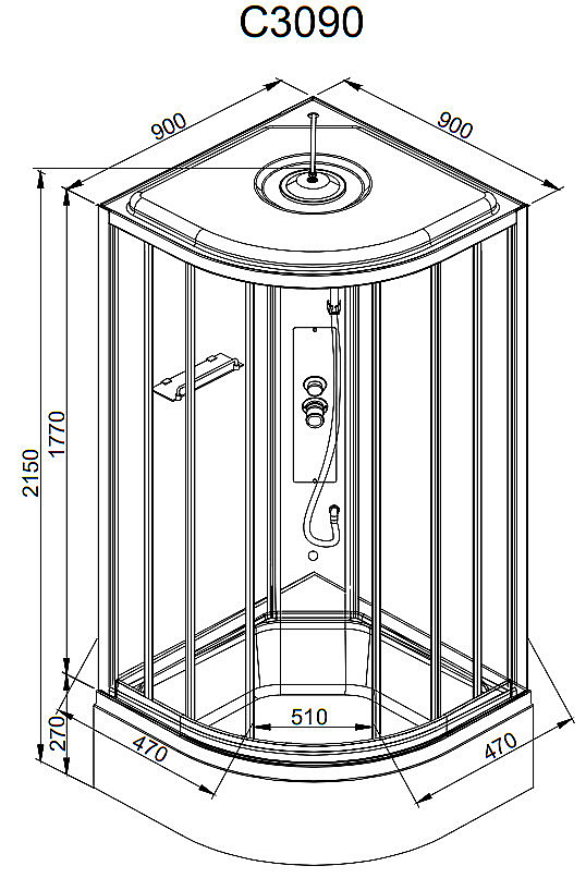 Душевая кабина AvaCan C Серия C3090 90х90 стандартная купить в интернет-магазине Sanbest