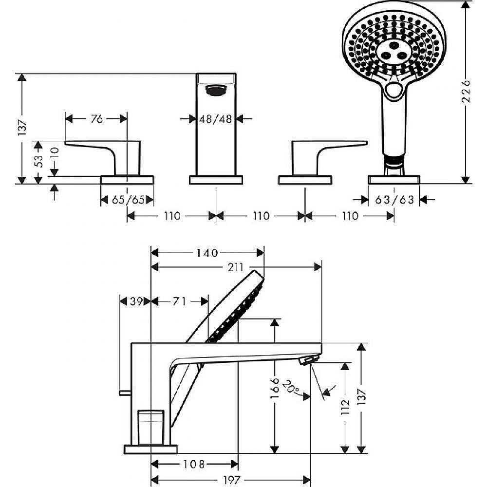 Смеситель для ванны Hansgrohe Metropol 74553000 купить в интернет-магазине сантехники Sanbest
