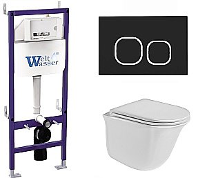 Унитаз с инсталляцией WeltWasser BAMBERG 460+TELBACH 004 GL-WT+BAMBERG BL белый/кнопка черная, безободковый, с крышкой микролифт купить в интернет-магазине Sanbest