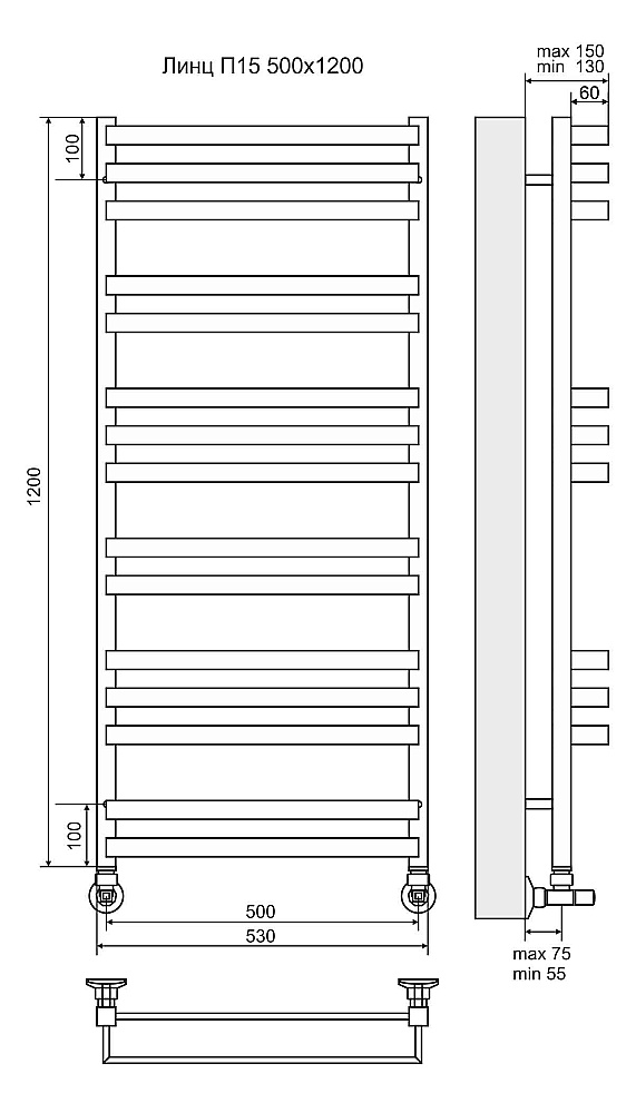 Полотенцесушитель водяной Terminus Линц П15 500х1200 4630080268395 хром купить в интернет-магазине сантехники Sanbest