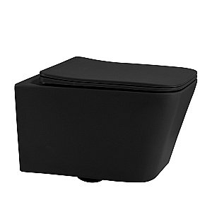 Унитаз подвесной Abber Rechteck AC1201MB-AC0105-AC0120MW черный матовый, безободковый, с инсталляцией, с крышкой микролифт, с белой матовой кнопкой купить в интернет-магазине Sanbest