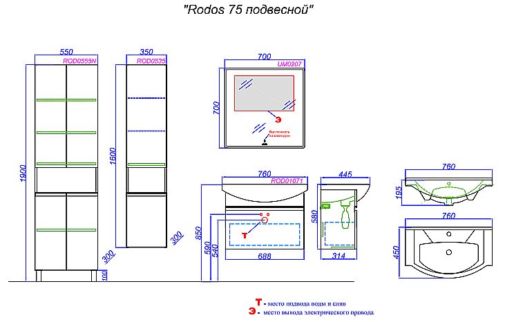 Тумба с раковиной Aqwella Rodos 76 ROD01071 белая для ванной в интернет-магазине Sanbest