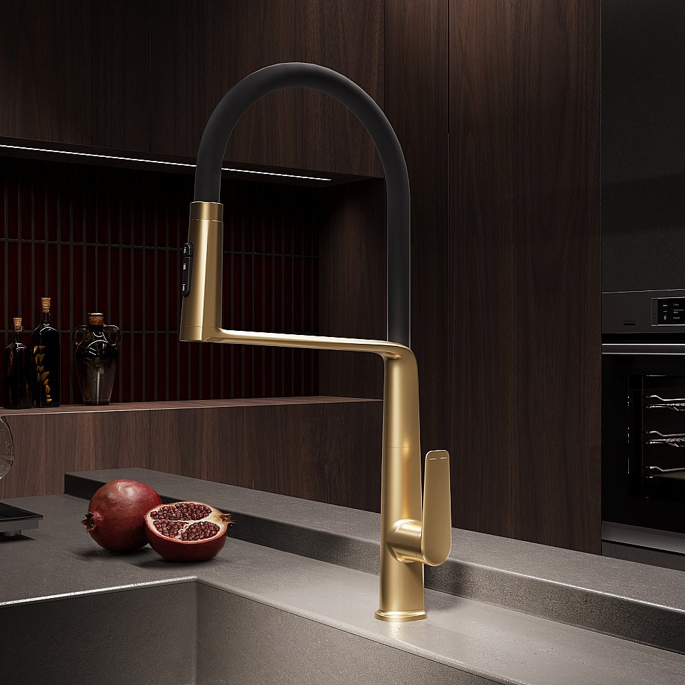 Смеситель для кухни Vincea VKF-118BG брашированное золото купить в интернет-магазине сантехники Sanbest