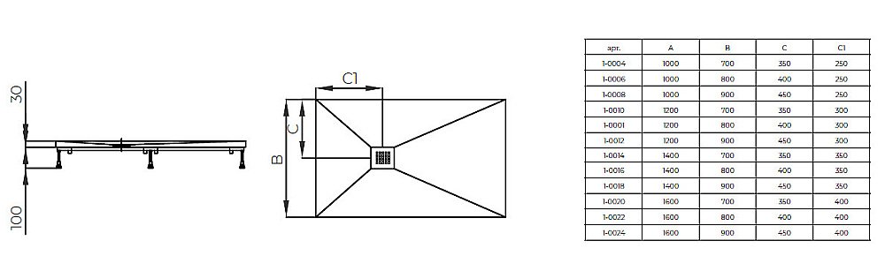 Душевой поддон Creto Ares 100x80 графит купить в интернет-магазине Sanbest