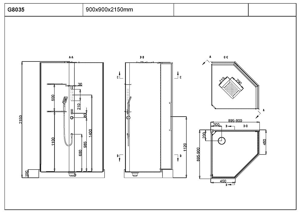 Душевая кабина Black&White Galaxy G8035 90х90 купить в интернет-магазине Sanbest