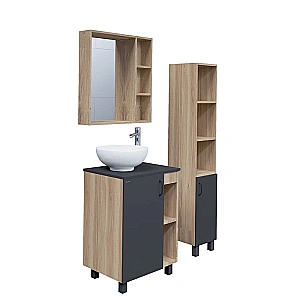 Тумба с раковиной столешницей Grossman Флай 60 серая/дуб сонома для ванной в интернет-магазине Sanbest