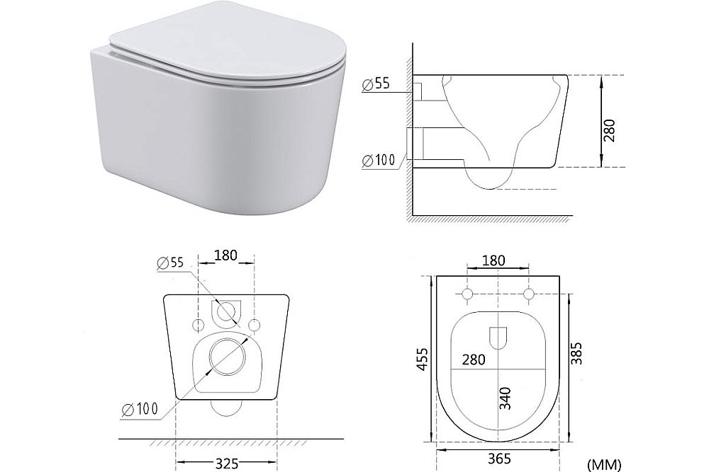 Унитаз подвесной Art&Max BOLZANO AM001CHR/SC белый, с сиденьем микролифт, безободковый купить в интернет-магазине Sanbest