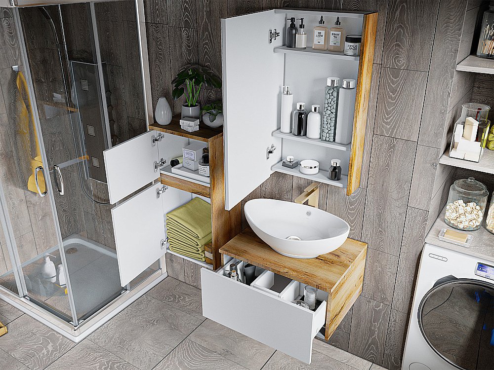 Зеркальный шкаф Misty Ива 45 П-Ива04045-01Л Дуб Вотан купить в интернет-магазине сантехники Sanbest