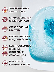 Унитаз подвесной Cezares COMFORT CZR-380-TH-TOR/SC белый, безободковый, с крышкой микролифт, слив торнадо купить в интернет-магазине Sanbest
