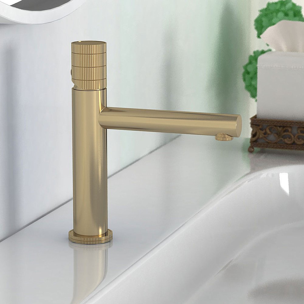 Смеситель для раковины Vincea Groove VBF-4G1BG4 брашированное золото купить в интернет-магазине сантехники Sanbest