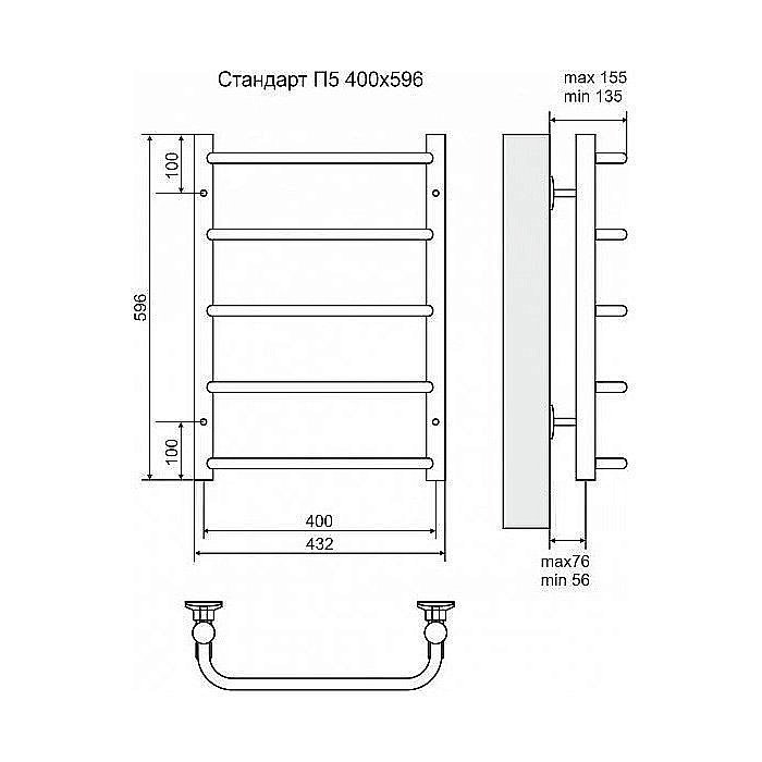 Полотенцесушитель электрический Terminus Стандарт П5 400x596 левый/правый купить в интернет-магазине сантехники Sanbest