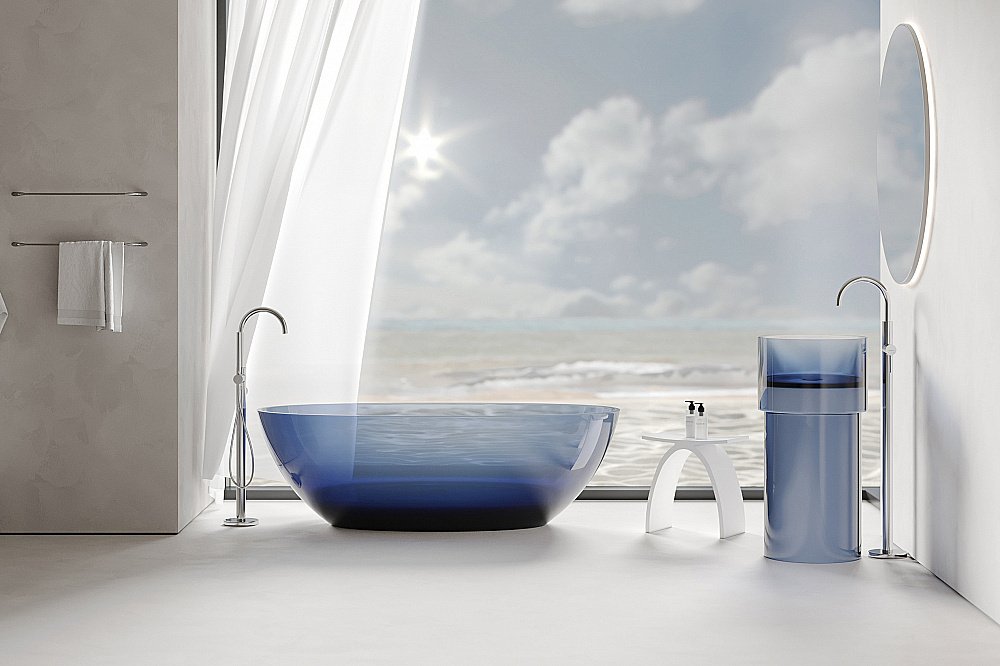 Раковина отдельностоящая прозрачная ABBER Kristall AT2701Saphir синяя купить в интернет-магазине Sanbest