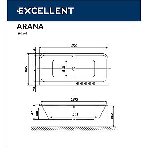 Ванна акриловая Excellent Arana NANO WAEX.ARA18.NANO.GL 180x85 белая с гидромассажем купить в интернет-магазине Sanbest