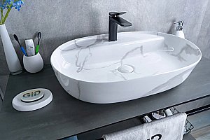 Раковина накладная Gid Lago 61 Mnc346C 54470 белый мрамор купить в интернет-магазине Sanbest