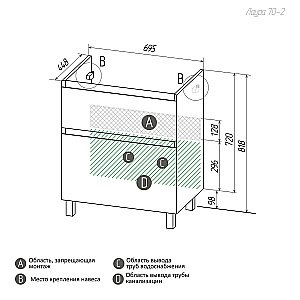 Тумба с раковиной напольная Grossman МЕРКАДО 70 с 2-я ящ, белая матовая для ванной в интернет-магазине Sanbest