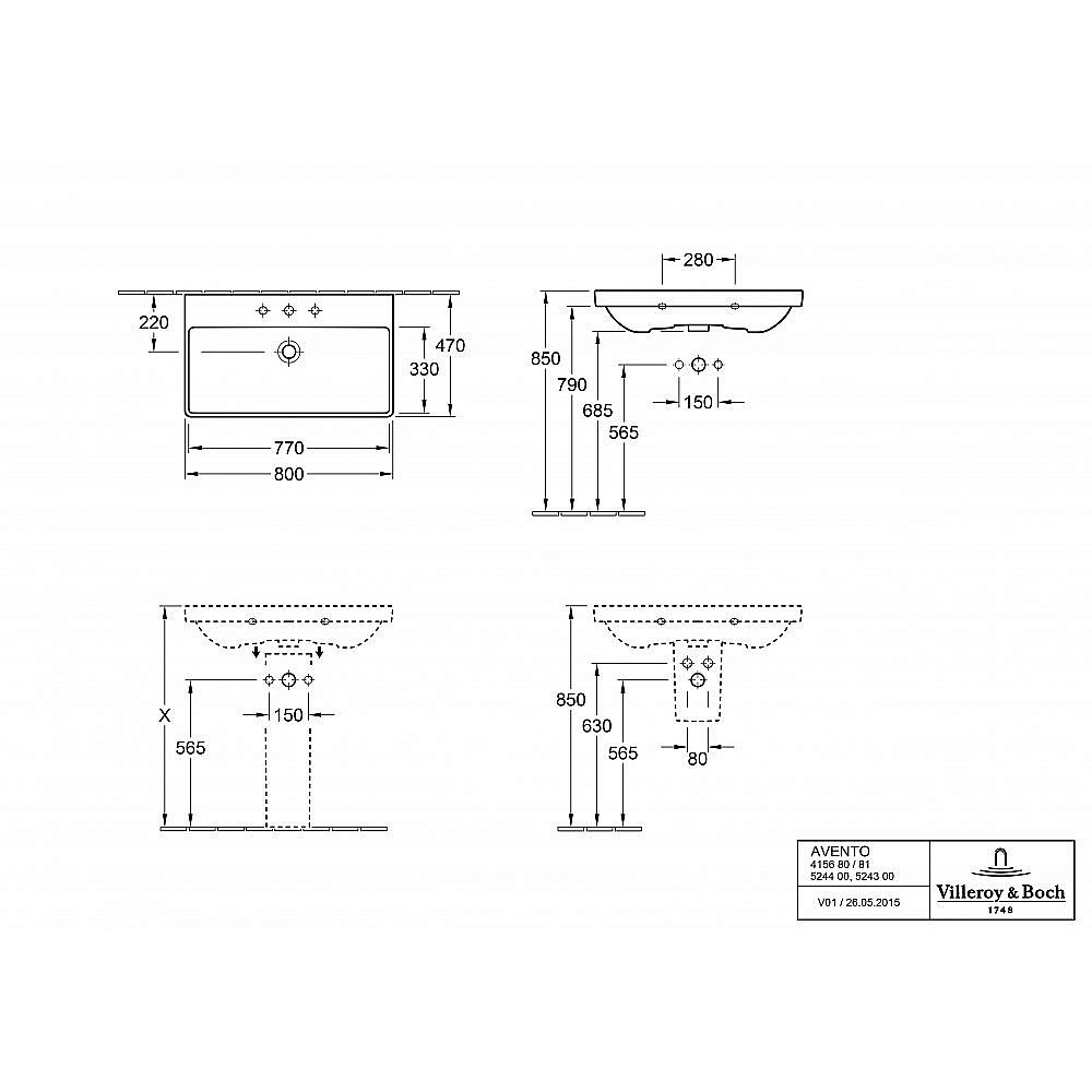 Раковина Villeroy&Boch Avento 41568001 альпийский белый купить в интернет-магазине Sanbest