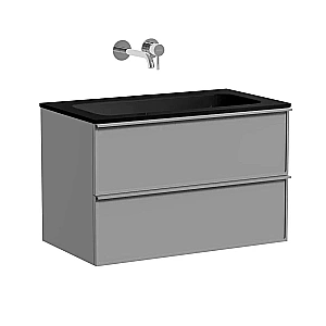 Тумба с раковиной Sancos Velta 80 VL80WG+CN7012MBwx теплый серый матовая/раковина черная матовая, без отверстий для ванной в интернет-магазине Sanbest