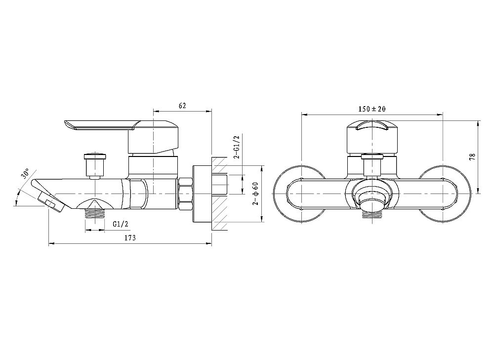 Смеситель для ванны WONZON & WOGHAND BAROQUE, Хром (WW-193101-CR) купить в интернет-магазине сантехники Sanbest
