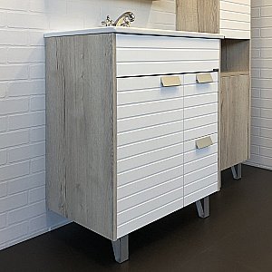Тумба с раковиной Comforty Клеон 00-00004758 75Н белый/дуб дымчатый для ванной в интернет-магазине Sanbest