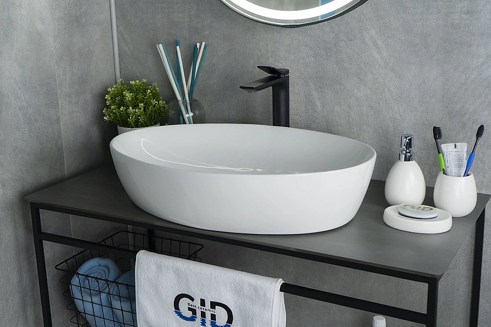 Раковина накладная Gid Lago 61 N9433 51148 белая купить в интернет-магазине Sanbest