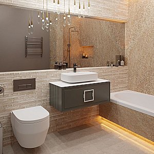 Тумба с раковиной LA FENICE Cubo Grigio 90 серая, столешница белая/ручка белая для ванной в интернет-магазине Sanbest