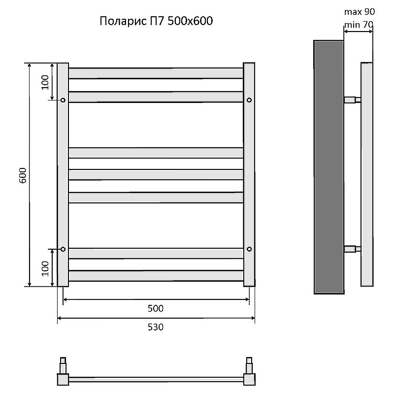 Полотенцесушитель Aquatek Поларис П7 50х60 AQ KO0760CH хром купить в интернет-магазине сантехники Sanbest