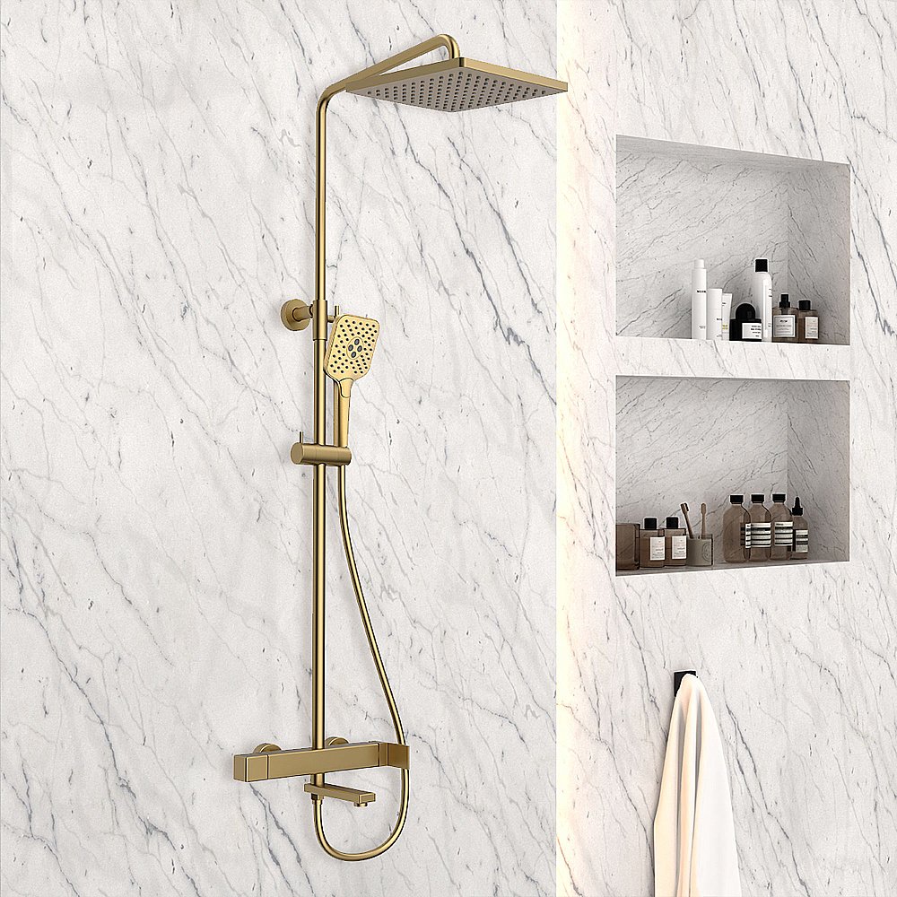 Душевая система Vincea Cube VSFS-1C1BG брашированное золото купить в интернет-магазине сантехники Sanbest